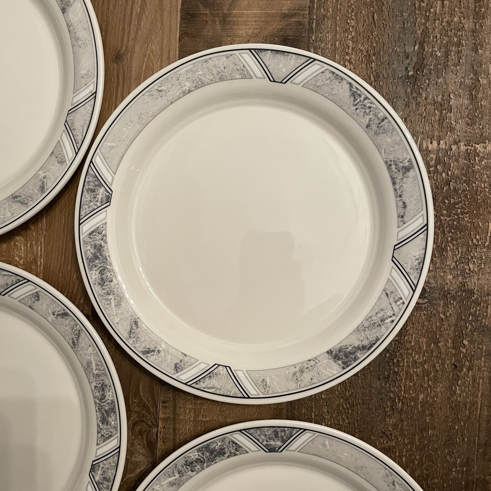 4 LENOX Chinastone 90s Natural Accent Granite 8.25" Salad Plates Gray Geometric